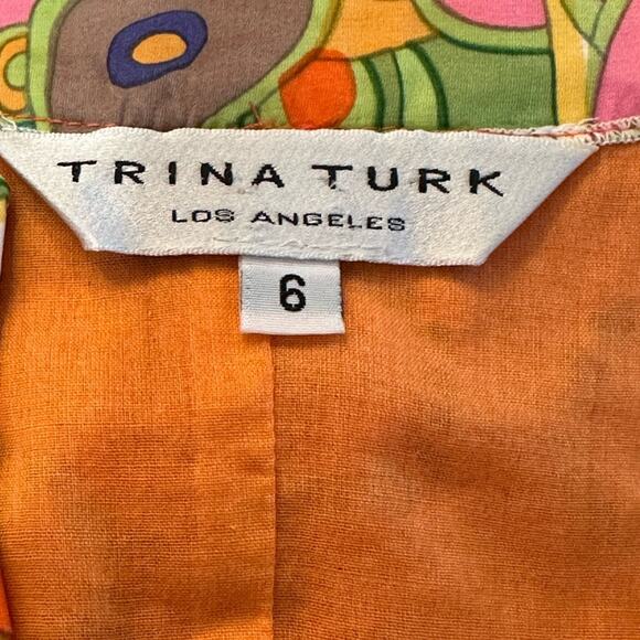 Trina Turk Orange Crochet With Silk Detail Neckline Pleated Shift Dress Size 6 - Picture 5 of 10